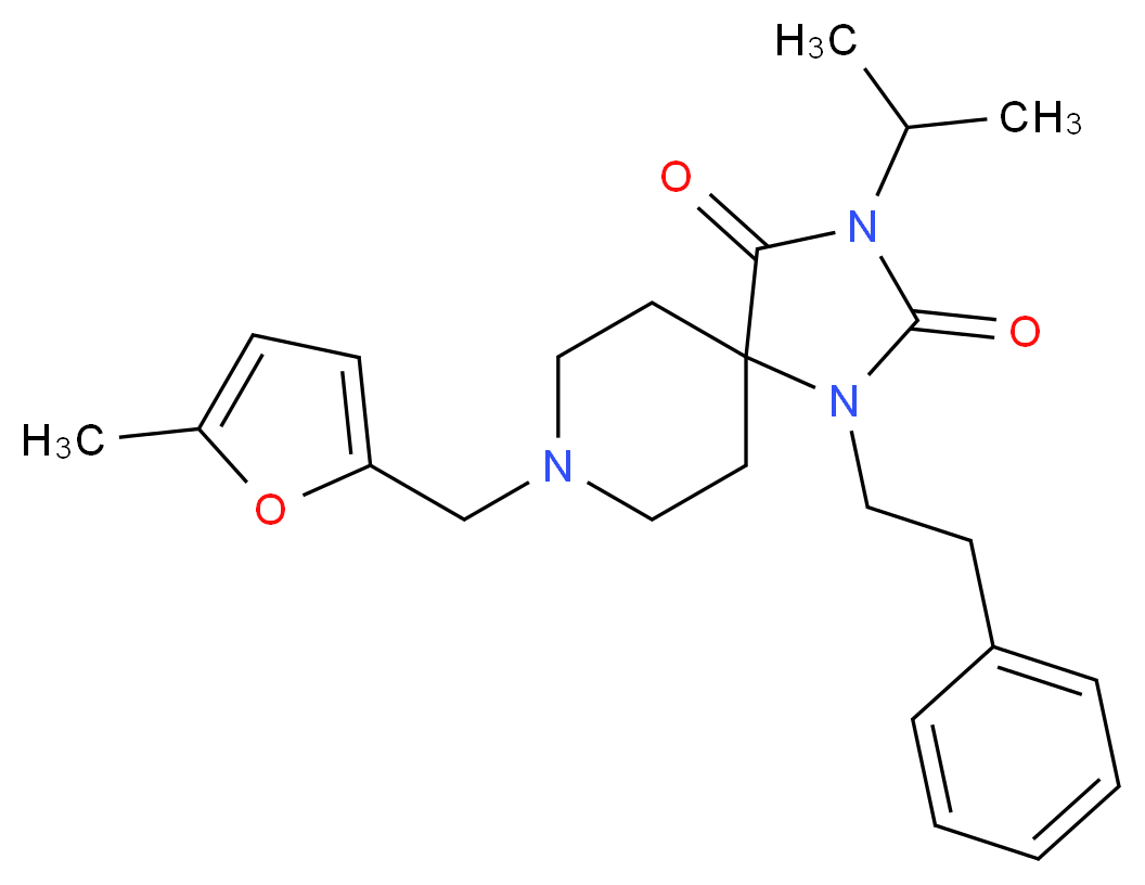 3-isopropyl-8-[(5-methyl-2-furyl)methyl]-1-(2-phenylethyl)-1,3,8-triazaspiro[4.5]decane-2,4-dione_Molecular_structure_CAS_)