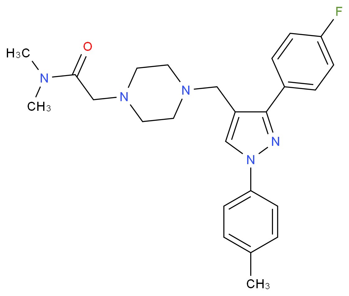 2-(4-{[3-(4-fluorophenyl)-1-(4-methylphenyl)-1H-pyrazol-4-yl]methyl}-1-piperazinyl)-N,N-dimethylacetamide_Molecular_structure_CAS_)