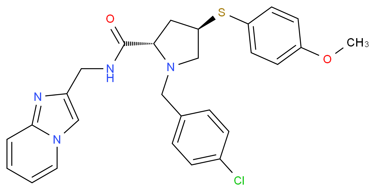(4R)-1-(4-chlorobenzyl)-N-(imidazo[1,2-a]pyridin-2-ylmethyl)-4-[(4-methoxyphenyl)thio]-L-prolinamide_Molecular_structure_CAS_)