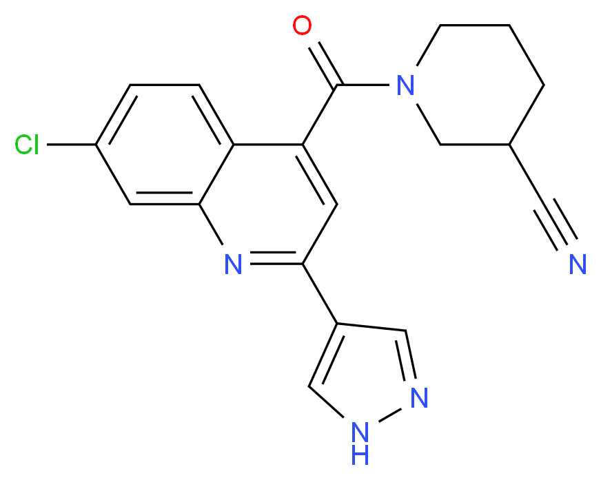 1-{[7-chloro-2-(1H-pyrazol-4-yl)quinolin-4-yl]carbonyl}piperidine-3-carbonitrile_Molecular_structure_CAS_)