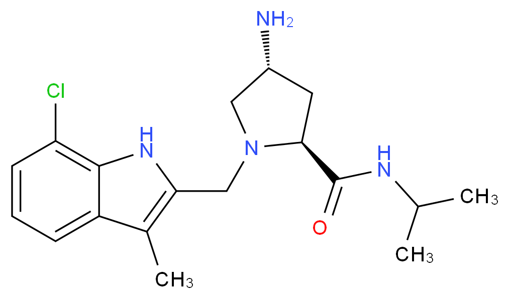 (2S,4R)-4-amino-1-[(7-chloro-3-methyl-1H-indol-2-yl)methyl]-N-isopropylpyrrolidine-2-carboxamide_Molecular_structure_CAS_)
