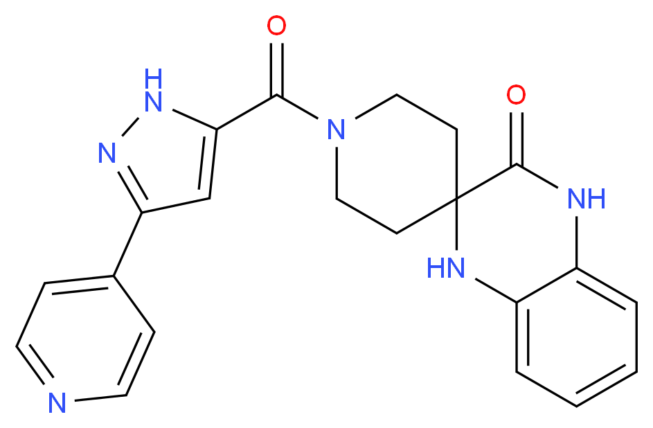 1-{[3-(4-pyridinyl)-1H-pyrazol-5-yl]carbonyl}-1',4'-dihydro-3'H-spiro[piperidine-4,2'-quinoxalin]-3'-one_Molecular_structure_CAS_)
