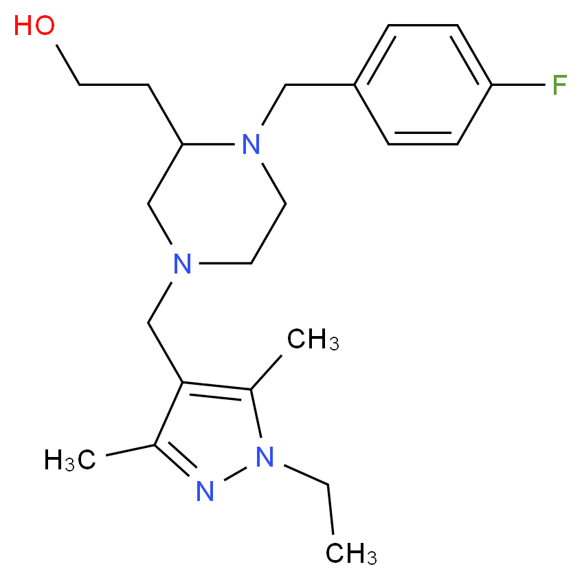 2-[4-[(1-ethyl-3,5-dimethyl-1H-pyrazol-4-yl)methyl]-1-(4-fluorobenzyl)-2-piperazinyl]ethanol_Molecular_structure_CAS_)