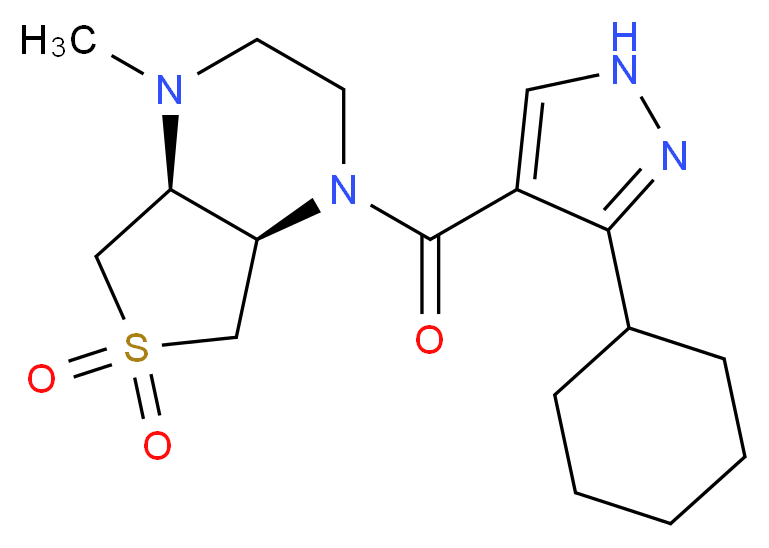 (4aS*,7aR*)-1-[(3-cyclohexyl-1H-pyrazol-4-yl)carbonyl]-4-methyloctahydrothieno[3,4-b]pyrazine 6,6-dioxide_Molecular_structure_CAS_)