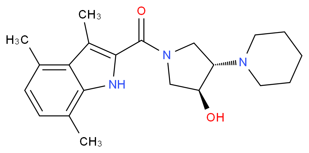 (3S*,4S*)-4-(1-piperidinyl)-1-[(3,4,7-trimethyl-1H-indol-2-yl)carbonyl]-3-pyrrolidinol_Molecular_structure_CAS_)