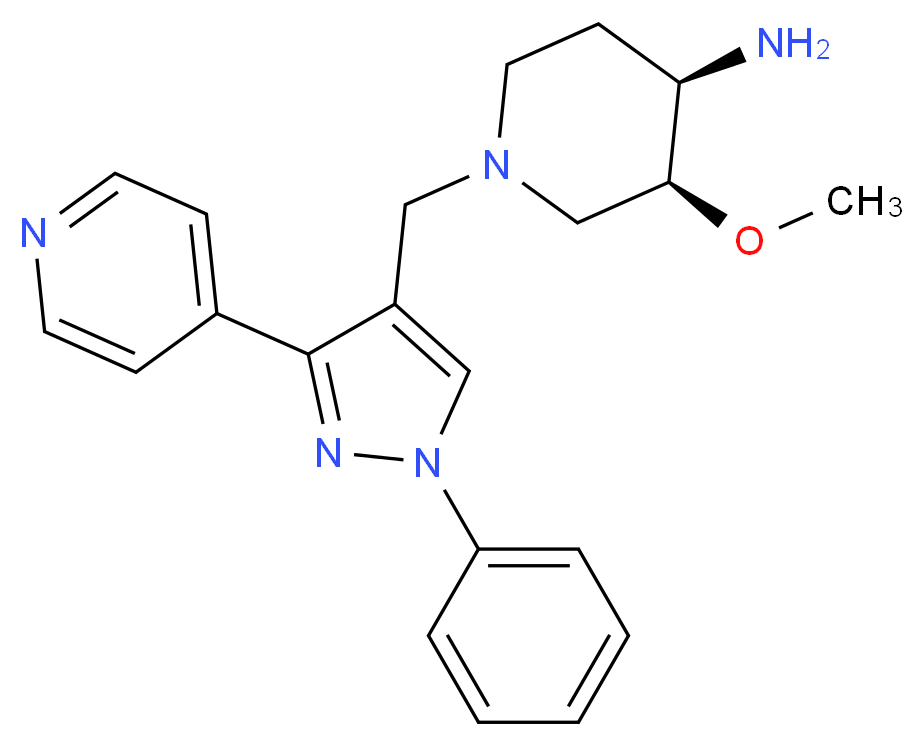 (3S*,4R*)-3-methoxy-1-[(1-phenyl-3-pyridin-4-yl-1H-pyrazol-4-yl)methyl]piperidin-4-amine_Molecular_structure_CAS_)