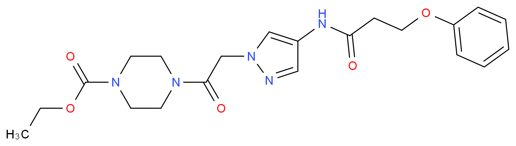 ethyl 4-({4-[(3-phenoxypropanoyl)amino]-1H-pyrazol-1-yl}acetyl)-1-piperazinecarboxylate_Molecular_structure_CAS_)
