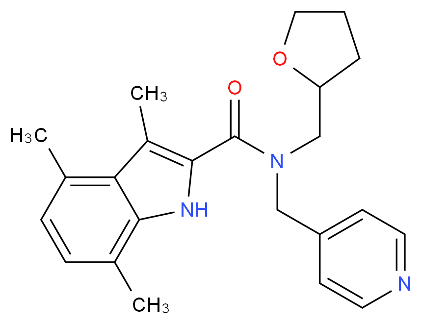 3,4,7-trimethyl-N-(4-pyridinylmethyl)-N-(tetrahydro-2-furanylmethyl)-1H-indole-2-carboxamide_Molecular_structure_CAS_)