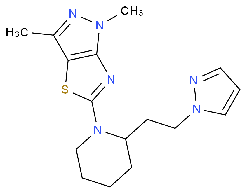 1,3-dimethyl-5-{2-[2-(1H-pyrazol-1-yl)ethyl]piperidin-1-yl}-1H-pyrazolo[3,4-d][1,3]thiazole_Molecular_structure_CAS_)