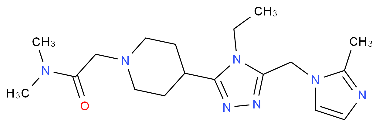 2-(4-{4-ethyl-5-[(2-methyl-1H-imidazol-1-yl)methyl]-4H-1,2,4-triazol-3-yl}piperidin-1-yl)-N,N-dimethylacetamide_Molecular_structure_CAS_)