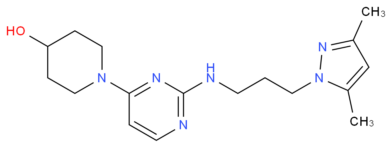 1-(2-{[3-(3,5-dimethyl-1H-pyrazol-1-yl)propyl]amino}pyrimidin-4-yl)piperidin-4-ol_Molecular_structure_CAS_)