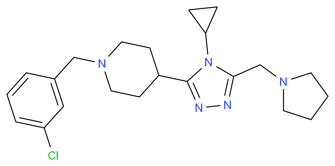 1-(3-chlorobenzyl)-4-[4-cyclopropyl-5-(pyrrolidin-1-ylmethyl)-4H-1,2,4-triazol-3-yl]piperidine_Molecular_structure_CAS_)