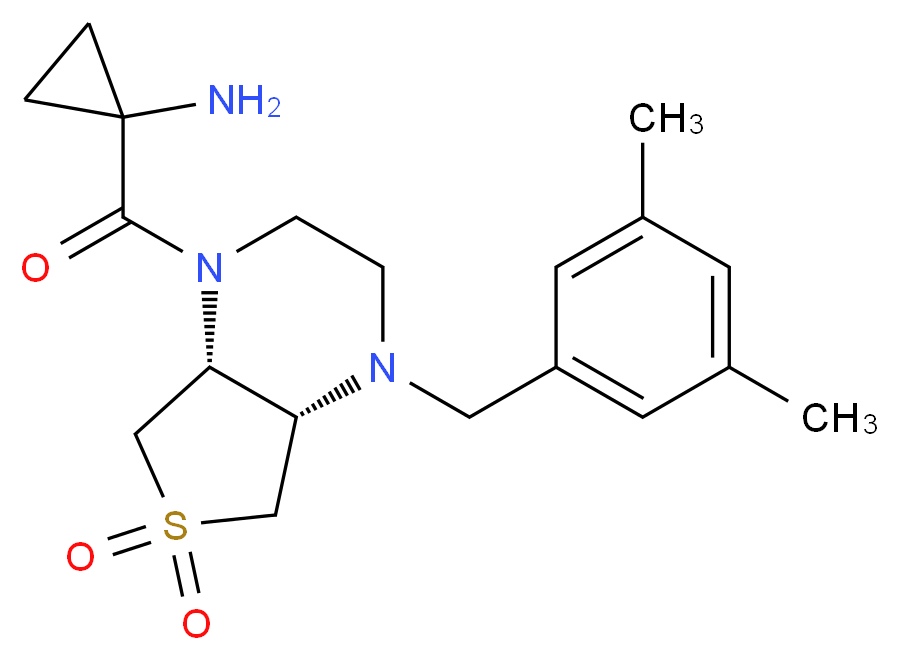 (1-{[(4aS*,7aR*)-4-(3,5-dimethylbenzyl)-6,6-dioxidohexahydrothieno[3,4-b]pyrazin-1(2H)-yl]carbonyl}cyclopropyl)amine_Molecular_structure_CAS_)
