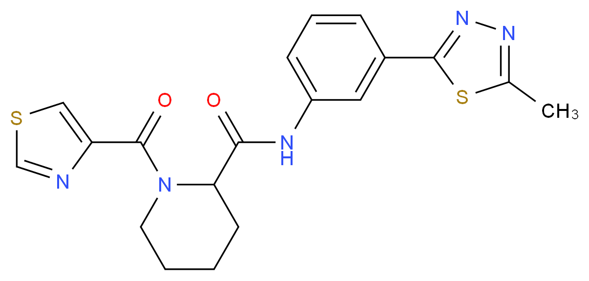 N-[3-(5-methyl-1,3,4-thiadiazol-2-yl)phenyl]-1-(1,3-thiazol-4-ylcarbonyl)-2-piperidinecarboxamide_Molecular_structure_CAS_)