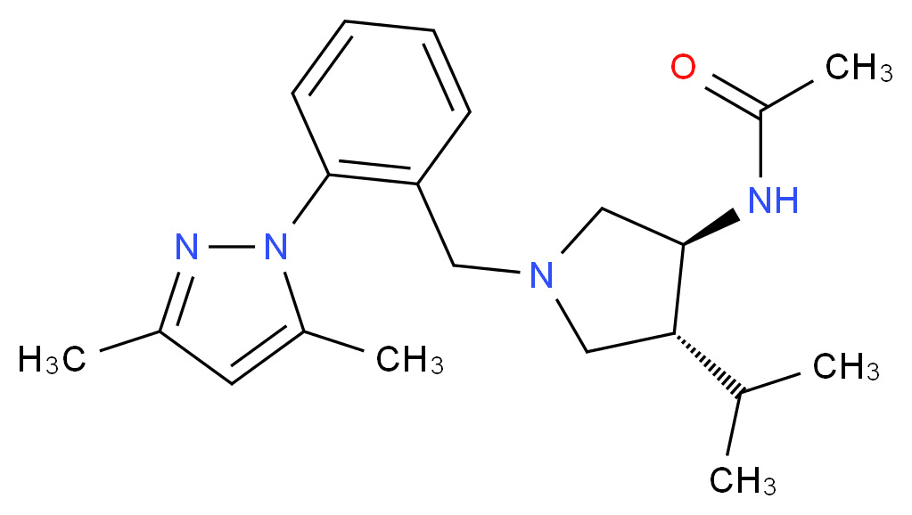 N-{(3S*,4R*)-1-[2-(3,5-dimethyl-1H-pyrazol-1-yl)benzyl]-4-isopropylpyrrolidin-3-yl}acetamide_Molecular_structure_CAS_)