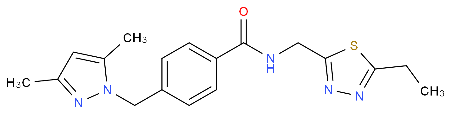 4-[(3,5-dimethyl-1H-pyrazol-1-yl)methyl]-N-[(5-ethyl-1,3,4-thiadiazol-2-yl)methyl]benzamide_Molecular_structure_CAS_)