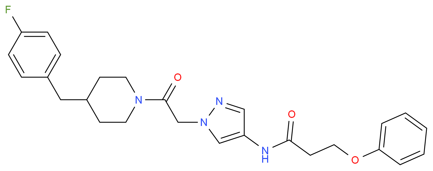 N-(1-{2-[4-(4-fluorobenzyl)-1-piperidinyl]-2-oxoethyl}-1H-pyrazol-4-yl)-3-phenoxypropanamide_Molecular_structure_CAS_)