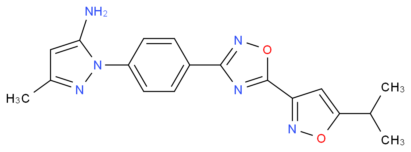 1-{4-[5-(5-isopropyl-3-isoxazolyl)-1,2,4-oxadiazol-3-yl]phenyl}-3-methyl-1H-pyrazol-5-amine_Molecular_structure_CAS_)