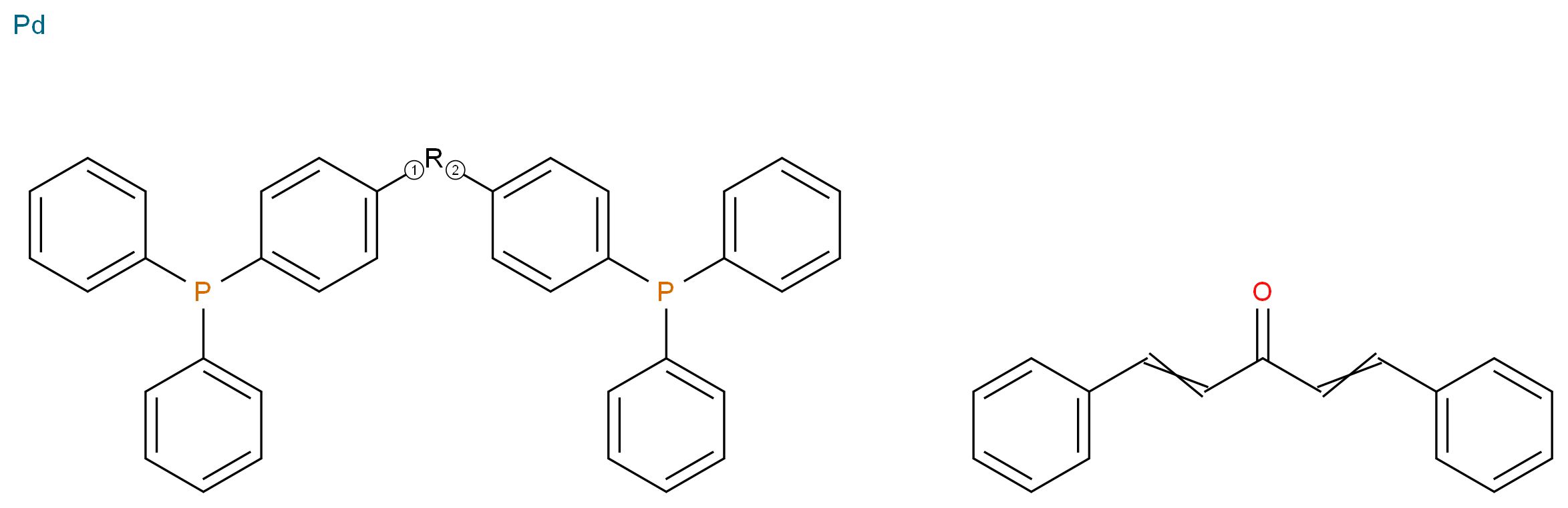 Dibenzylideneacetone bis(triphenylphosphine)palladium(0), polymer-bound_Molecular_structure_CAS_)