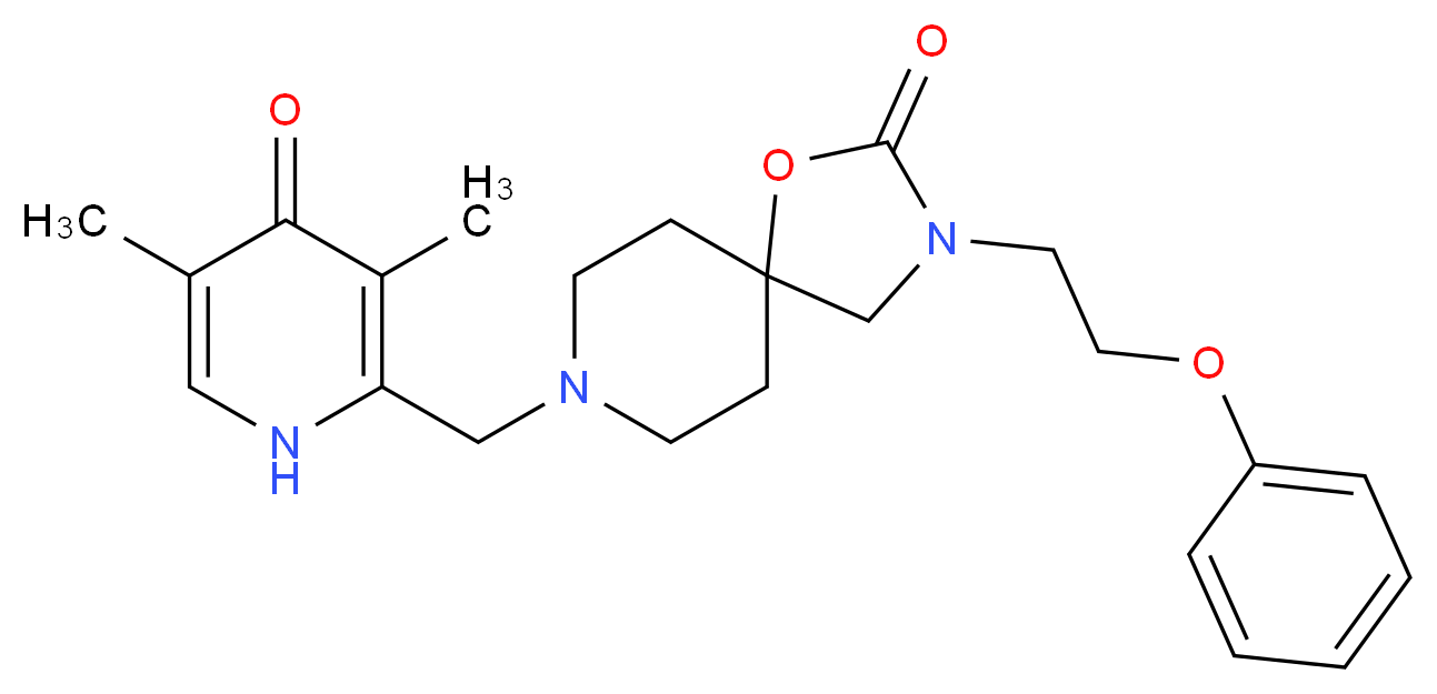 8-[(3,5-dimethyl-4-oxo-1,4-dihydropyridin-2-yl)methyl]-3-(2-phenoxyethyl)-1-oxa-3,8-diazaspiro[4.5]decan-2-one_Molecular_structure_CAS_)