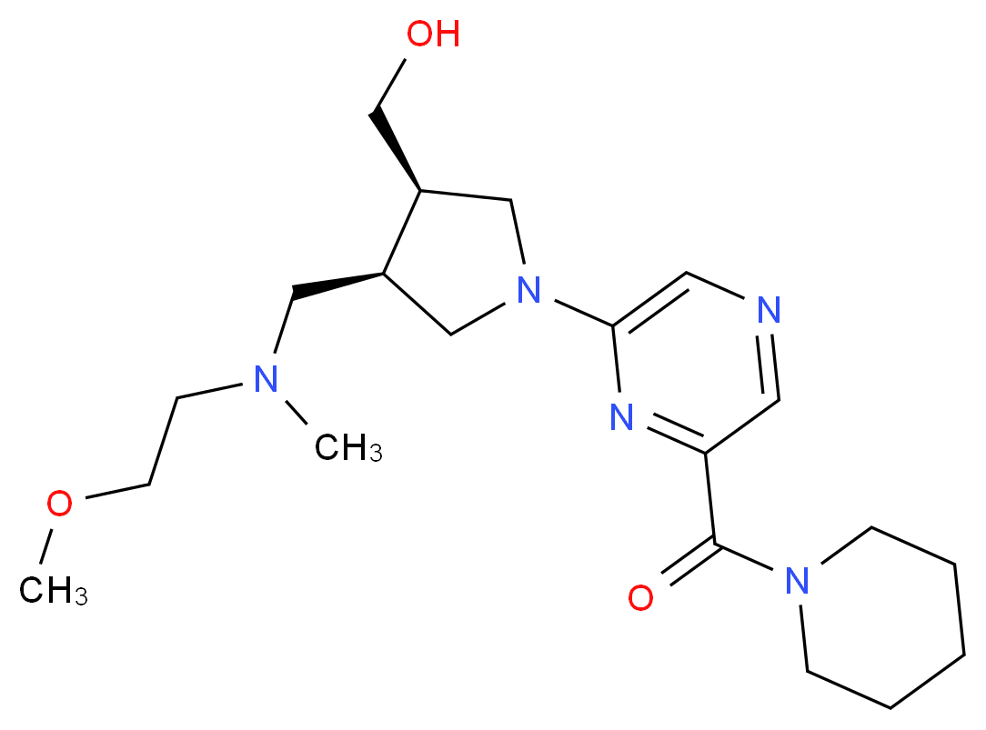 {(3R*,4R*)-4-{[(2-methoxyethyl)(methyl)amino]methyl}-1-[6-(piperidin-1-ylcarbonyl)pyrazin-2-yl]pyrrolidin-3-yl}methanol_Molecular_structure_CAS_)