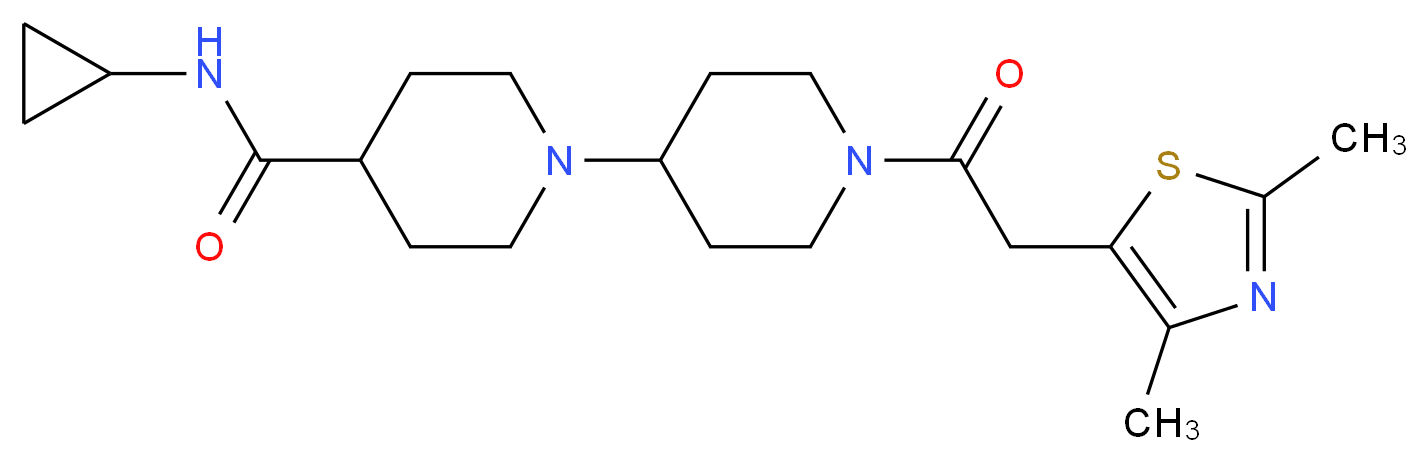 N-cyclopropyl-1'-[(2,4-dimethyl-1,3-thiazol-5-yl)acetyl]-1,4'-bipiperidine-4-carboxamide_Molecular_structure_CAS_)