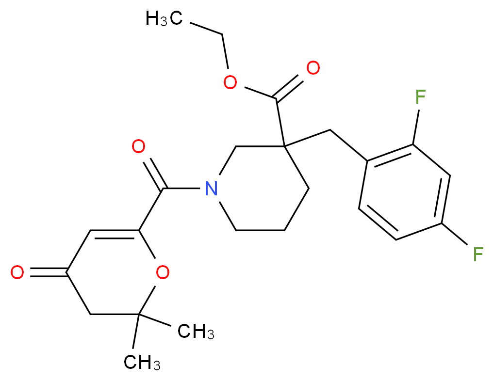 ethyl 3-(2,4-difluorobenzyl)-1-[(2,2-dimethyl-4-oxo-3,4-dihydro-2H-pyran-6-yl)carbonyl]-3-piperidinecarboxylate_Molecular_structure_CAS_)