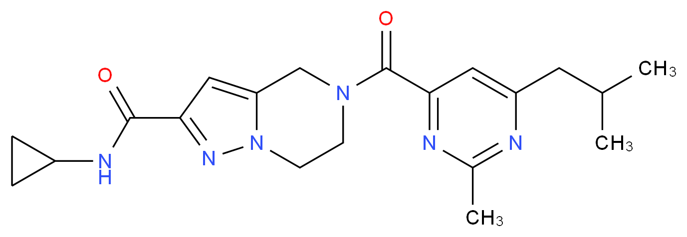 N-cyclopropyl-5-[(6-isobutyl-2-methylpyrimidin-4-yl)carbonyl]-4,5,6,7-tetrahydropyrazolo[1,5-a]pyrazine-2-carboxamide_Molecular_structure_CAS_)