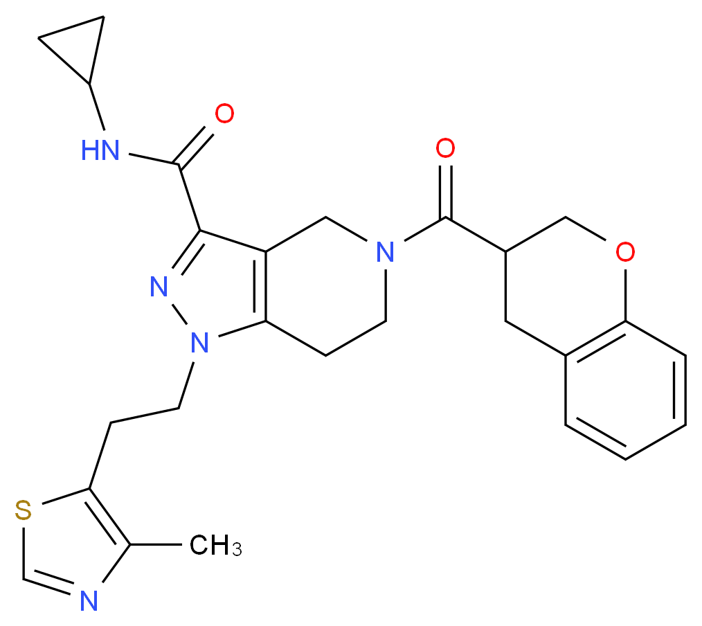 N-cyclopropyl-5-(3,4-dihydro-2H-chromen-3-ylcarbonyl)-1-[2-(4-methyl-1,3-thiazol-5-yl)ethyl]-4,5,6,7-tetrahydro-1H-pyrazolo[4,3-c]pyridine-3-carboxamide_Molecular_structure_CAS_)