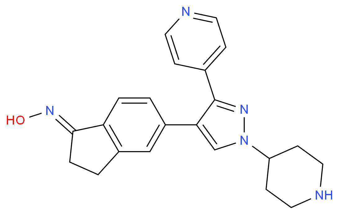 (1E)-5-(1-piperidin-4-yl-3-pyridin-4-yl-1H-pyrazol-4-yl)-2,3-dihydro-1H-inden-1-one oxime_Molecular_structure_CAS_)