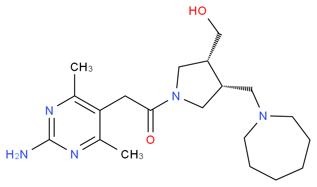 [(3R*,4R*)-1-[(2-amino-4,6-dimethylpyrimidin-5-yl)acetyl]-4-(azepan-1-ylmethyl)pyrrolidin-3-yl]methanol_Molecular_structure_CAS_)