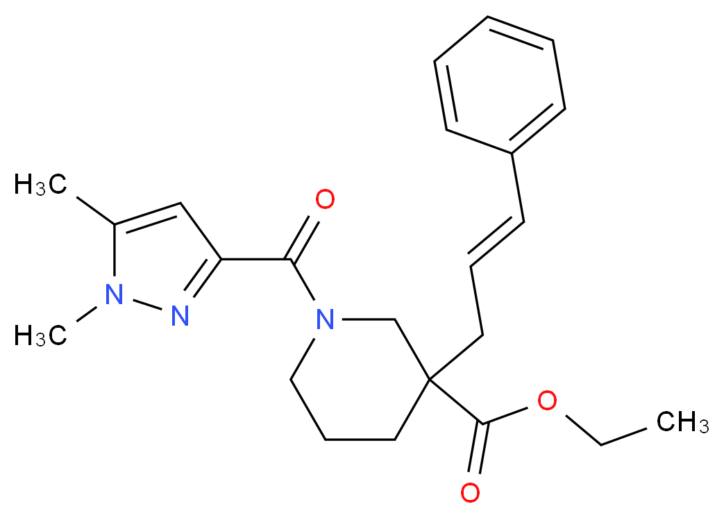 ethyl 1-[(1,5-dimethyl-1H-pyrazol-3-yl)carbonyl]-3-[(2E)-3-phenyl-2-propen-1-yl]-3-piperidinecarboxylate_Molecular_structure_CAS_)