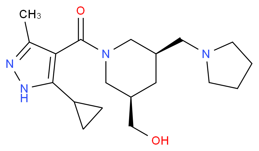 [(3R*,5R*)-1-[(5-cyclopropyl-3-methyl-1H-pyrazol-4-yl)carbonyl]-5-(1-pyrrolidinylmethyl)-3-piperidinyl]methanol_Molecular_structure_CAS_)