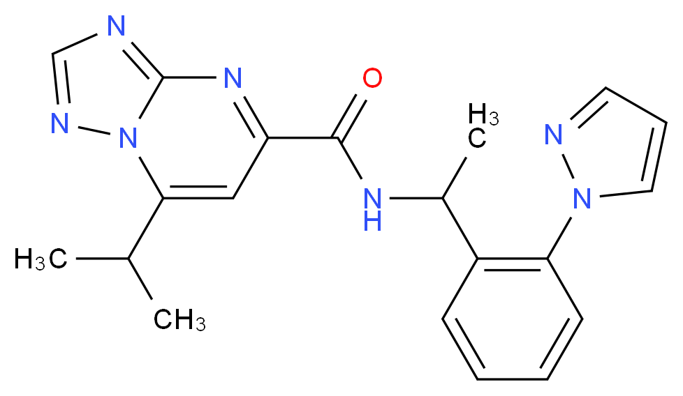 7-isopropyl-N-{1-[2-(1H-pyrazol-1-yl)phenyl]ethyl}[1,2,4]triazolo[1,5-a]pyrimidine-5-carboxamide_Molecular_structure_CAS_)