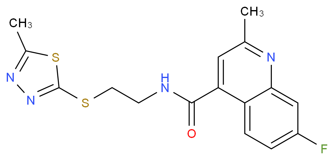 7-fluoro-2-methyl-N-{2-[(5-methyl-1,3,4-thiadiazol-2-yl)thio]ethyl}quinoline-4-carboxamide_Molecular_structure_CAS_)