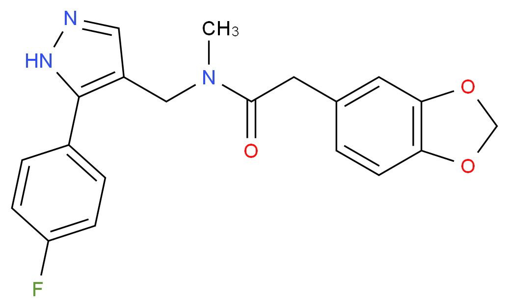 2-(1,3-benzodioxol-5-yl)-N-{[5-(4-fluorophenyl)-1H-pyrazol-4-yl]methyl}-N-methylacetamide_Molecular_structure_CAS_)
