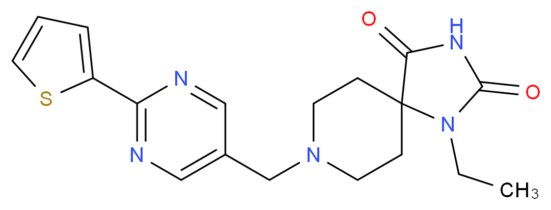 1-ethyl-8-{[2-(2-thienyl)-5-pyrimidinyl]methyl}-1,3,8-triazaspiro[4.5]decane-2,4-dione_Molecular_structure_CAS_)