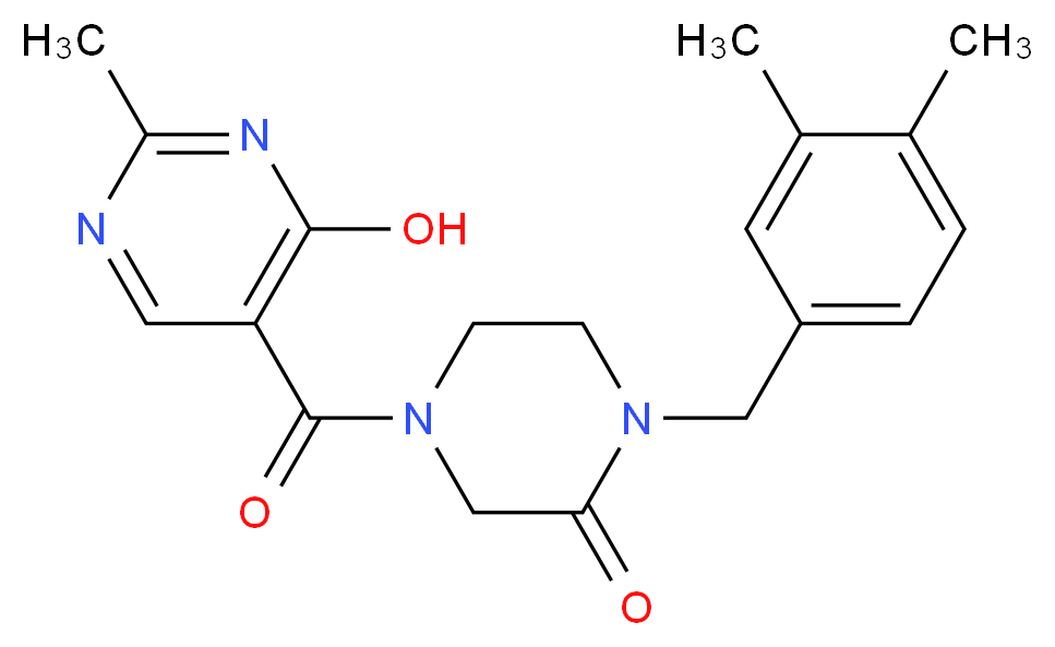 1-(3,4-dimethylbenzyl)-4-[(4-hydroxy-2-methylpyrimidin-5-yl)carbonyl]piperazin-2-one_Molecular_structure_CAS_)