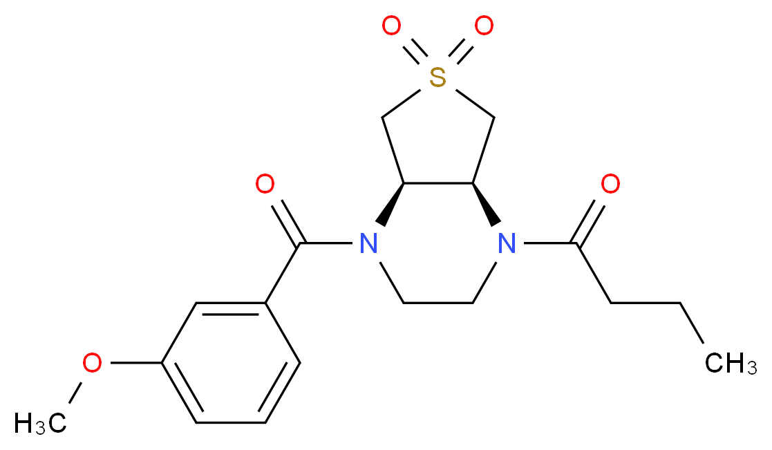 (4aR*,7aS*)-1-butyryl-4-(3-methoxybenzoyl)octahydrothieno[3,4-b]pyrazine 6,6-dioxide_Molecular_structure_CAS_)