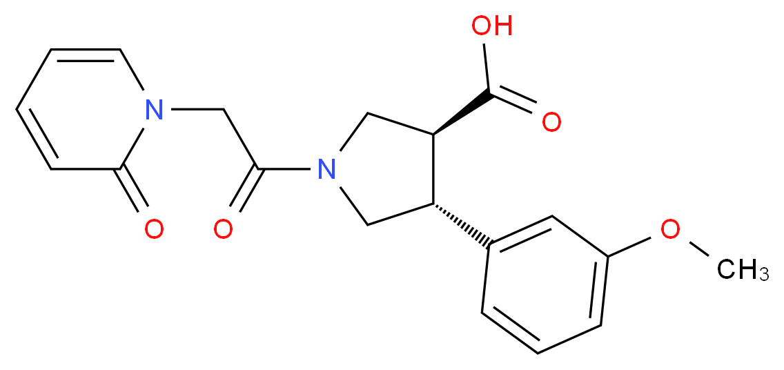 (3S*,4R*)-4-(3-methoxyphenyl)-1-[(2-oxopyridin-1(2H)-yl)acetyl]pyrrolidine-3-carboxylic acid_Molecular_structure_CAS_)