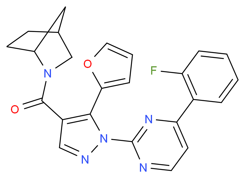 2-{[1-[4-(2-fluorophenyl)-2-pyrimidinyl]-5-(2-furyl)-1H-pyrazol-4-yl]carbonyl}-2-azabicyclo[2.2.1]heptane_Molecular_structure_CAS_)