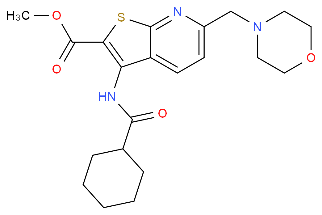 methyl 3-[(cyclohexylcarbonyl)amino]-6-(4-morpholinylmethyl)thieno[2,3-b]pyridine-2-carboxylate_Molecular_structure_CAS_)