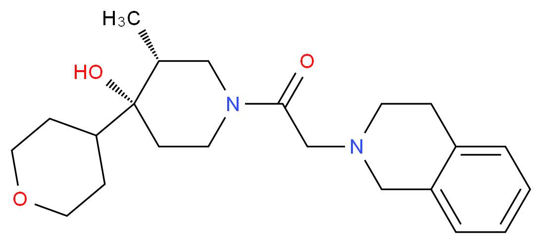 (3R*,4R*)-1-(3,4-dihydroisoquinolin-2(1H)-ylacetyl)-3-methyl-4-(tetrahydro-2H-pyran-4-yl)piperidin-4-ol_Molecular_structure_CAS_)
