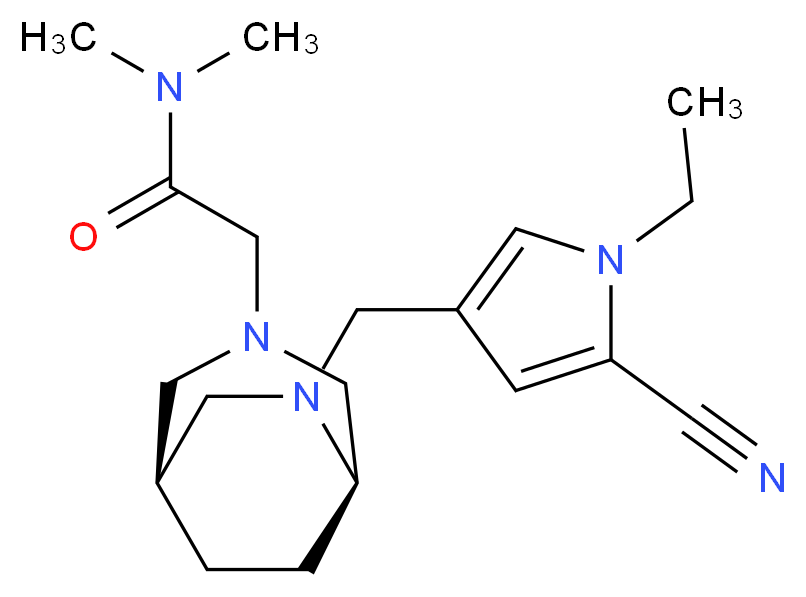 2-{(1S*,5R*)-6-[(5-cyano-1-ethyl-1H-pyrrol-3-yl)methyl]-3,6-diazabicyclo[3.2.2]non-3-yl}-N,N-dimethylacetamide_Molecular_structure_CAS_)
