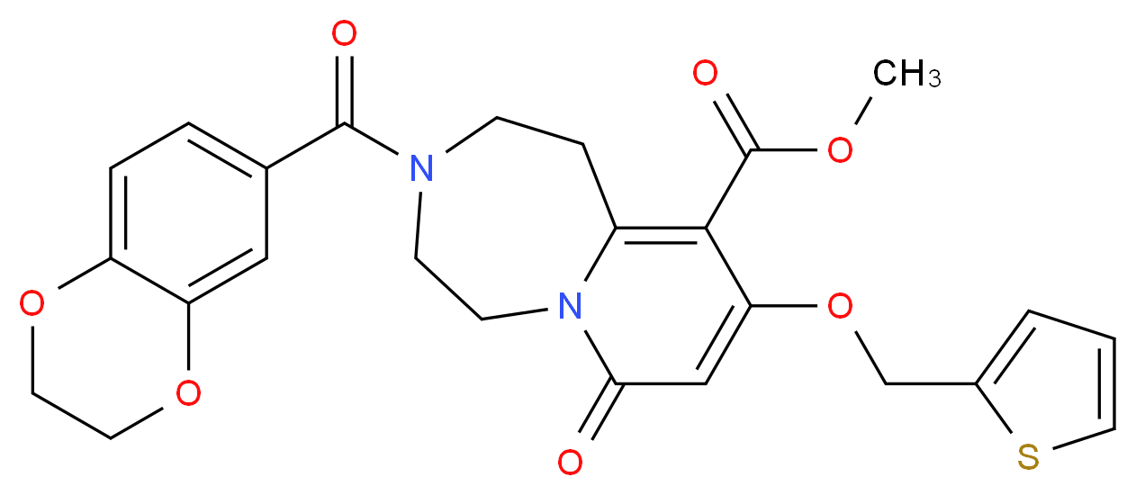 methyl 3-(2,3-dihydro-1,4-benzodioxin-6-ylcarbonyl)-7-oxo-9-(2-thienylmethoxy)-1,2,3,4,5,7-hexahydropyrido[1,2-d][1,4]diazepine-10-carboxylate_Molecular_structure_CAS_)