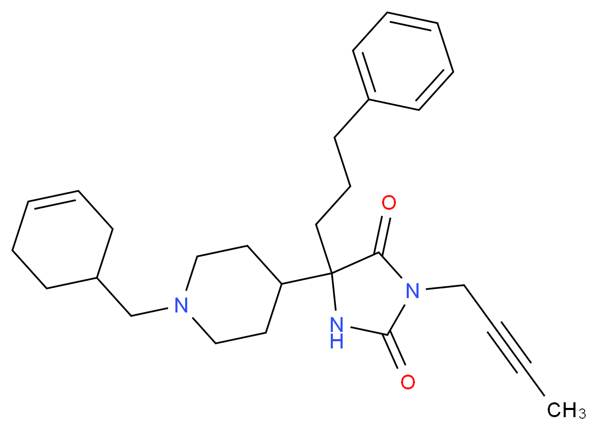 3-(2-butyn-1-yl)-5-[1-(3-cyclohexen-1-ylmethyl)-4-piperidinyl]-5-(3-phenylpropyl)-2,4-imidazolidinedione_Molecular_structure_CAS_)