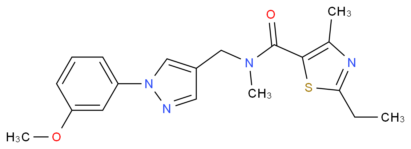 2-ethyl-N-{[1-(3-methoxyphenyl)-1H-pyrazol-4-yl]methyl}-N,4-dimethyl-1,3-thiazole-5-carboxamide_Molecular_structure_CAS_)