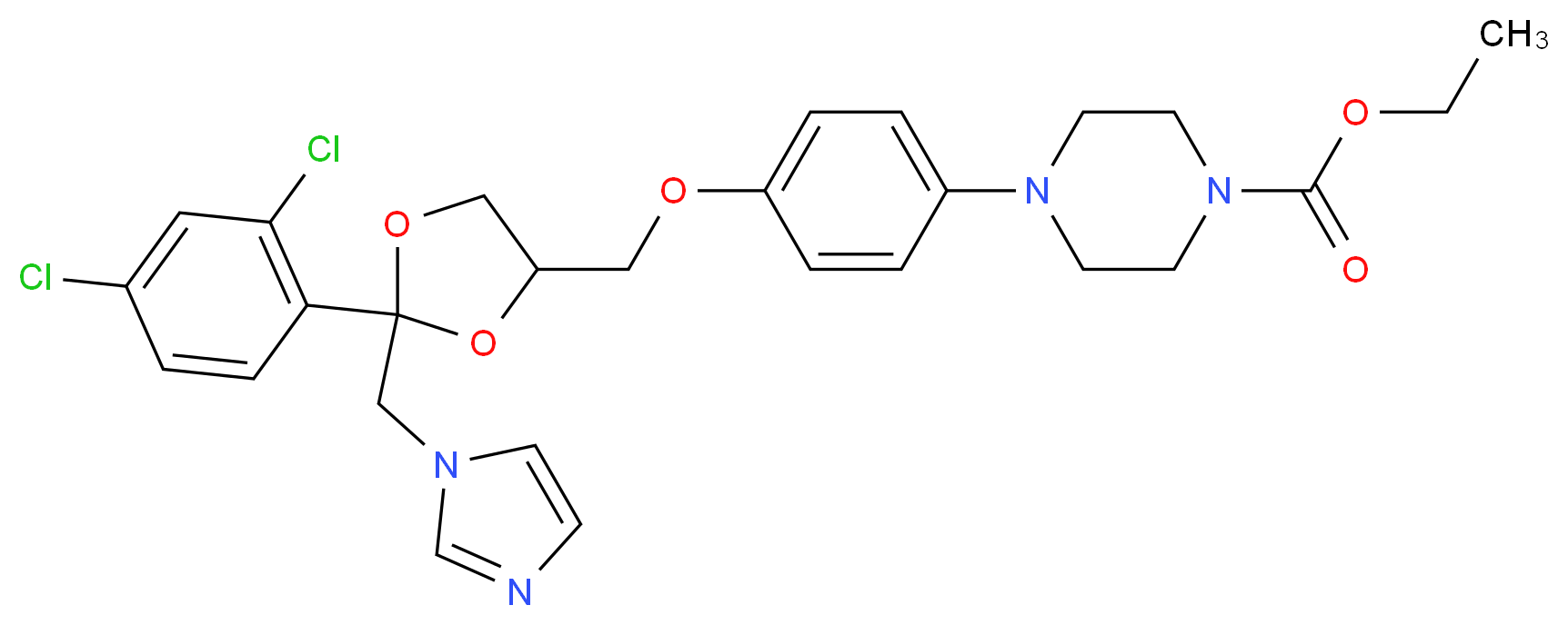 cis-4-{4-(2-(2,4-dichlorophenyl)-2-(1h-imidazol-1-methyl)-1,3-dioxolane-4-methoxy)phenyl}piperazinecarboxylic acid ethyl ester_Molecular_structure_CAS_67914-69-6)