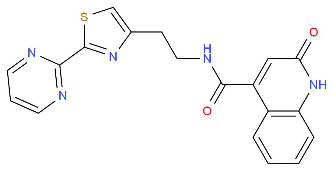 2-oxo-N-{2-[2-(2-pyrimidinyl)-1,3-thiazol-4-yl]ethyl}-1,2-dihydro-4-quinolinecarboxamide_Molecular_structure_CAS_)