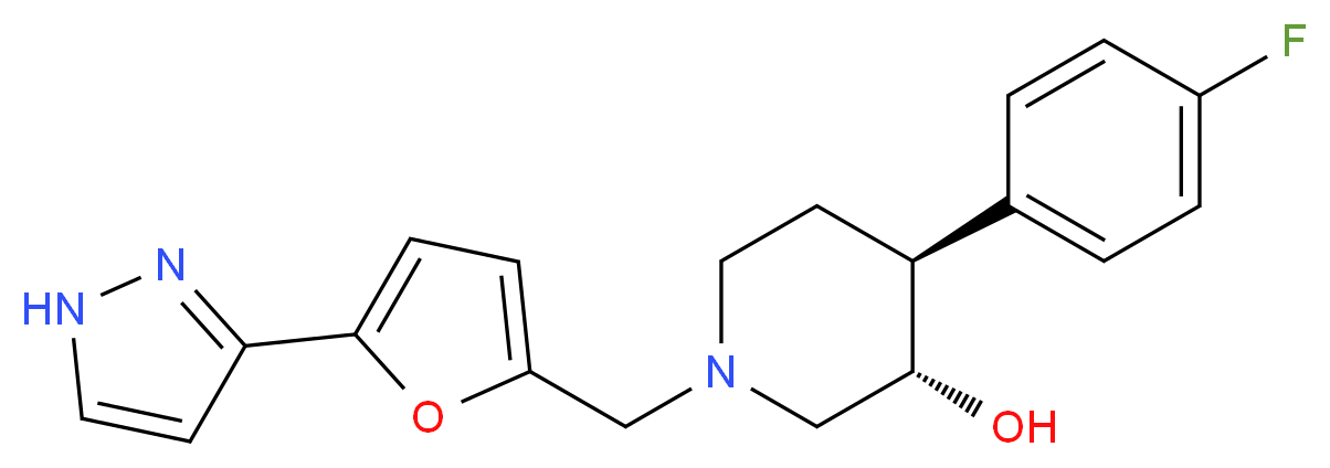 (3S*,4S*)-4-(4-fluorophenyl)-1-{[5-(1H-pyrazol-3-yl)-2-furyl]methyl}piperidin-3-ol_Molecular_structure_CAS_)